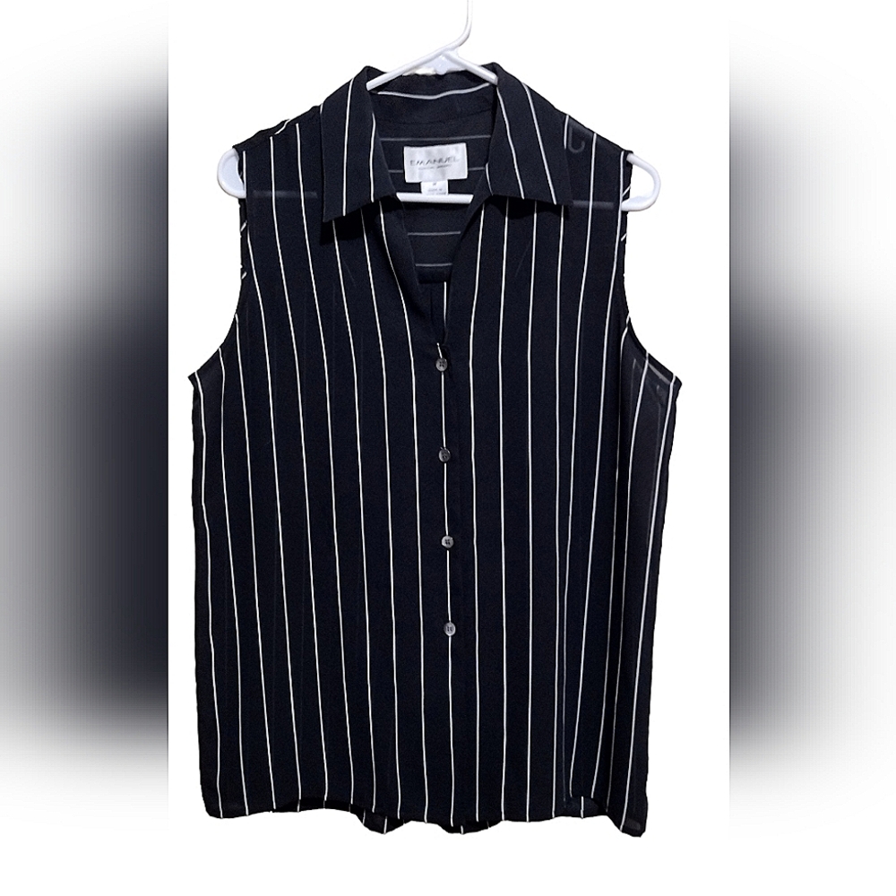 Emanuel Ungaro Vintage Sheer Black & White Striped Blouse, Size Medium